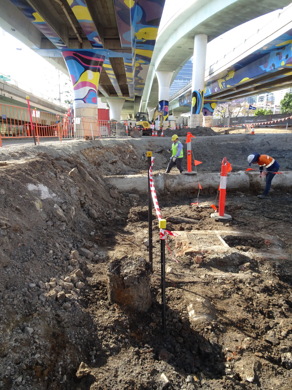 Wharf pylons from the 1800s were uncovered during work on the Queens Wharf development